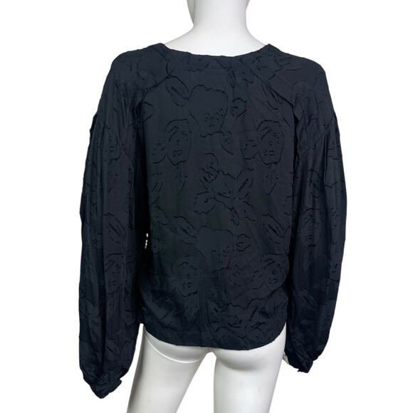 IRO Women's 40 Black Gipa Textured Vneck Long Balloon Sleeve Zip Blouse EUC - Picture 2 of 4